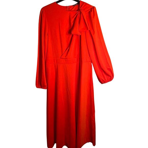 Btfbm Dresses & Skirts - BTFBM Dress Women Size XL Red Midi Long Sleeve Cinch Waist  Back Zip Stretch NWT
